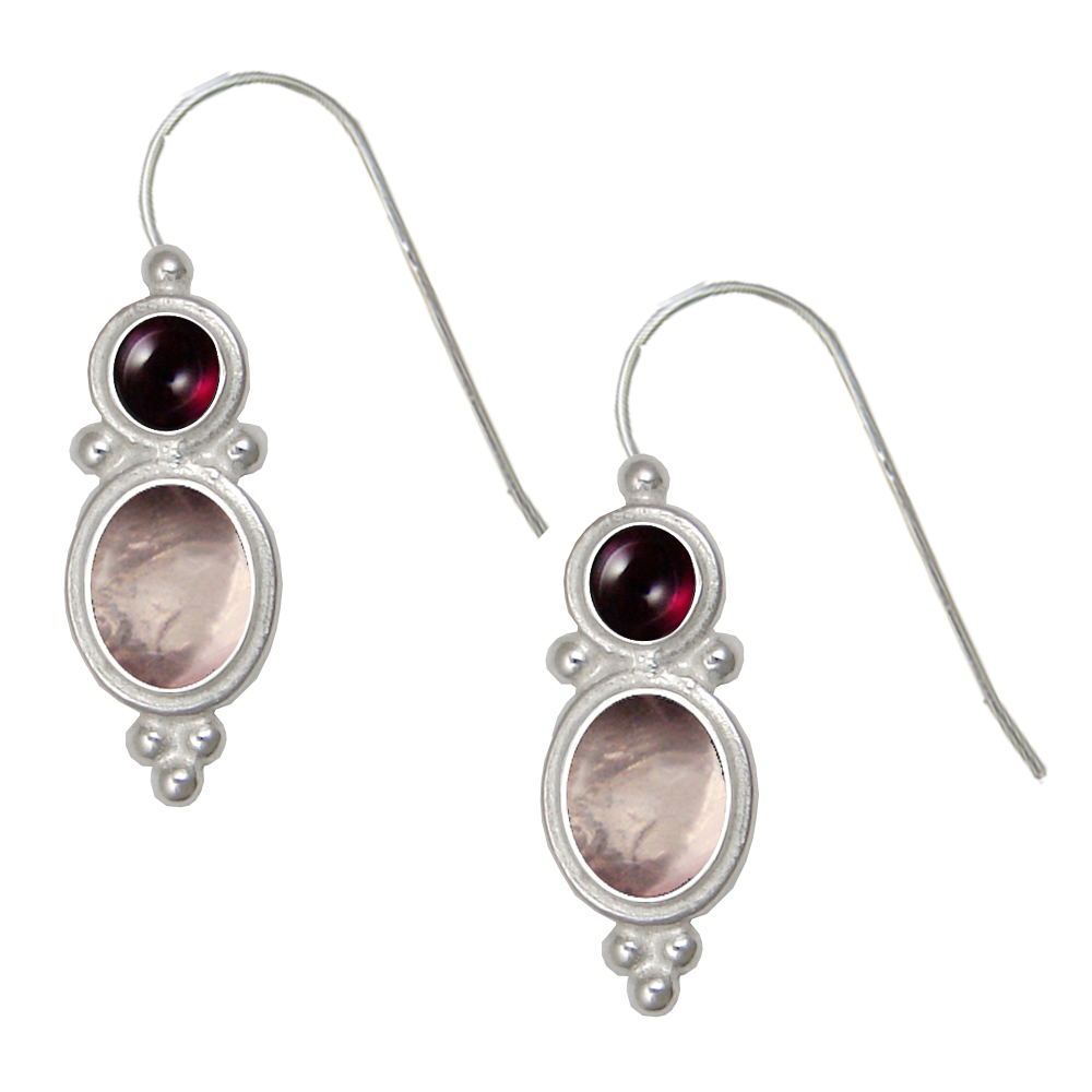 Sterling Silver Drop Dangle Earrings Rose Quartz And Garnet